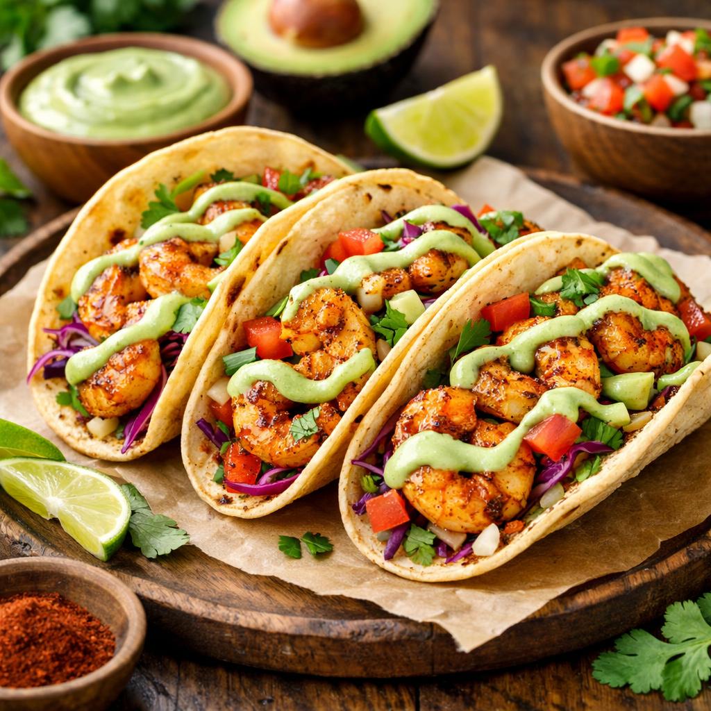 15-Minute Shrimp Tacos with Avocado Crema