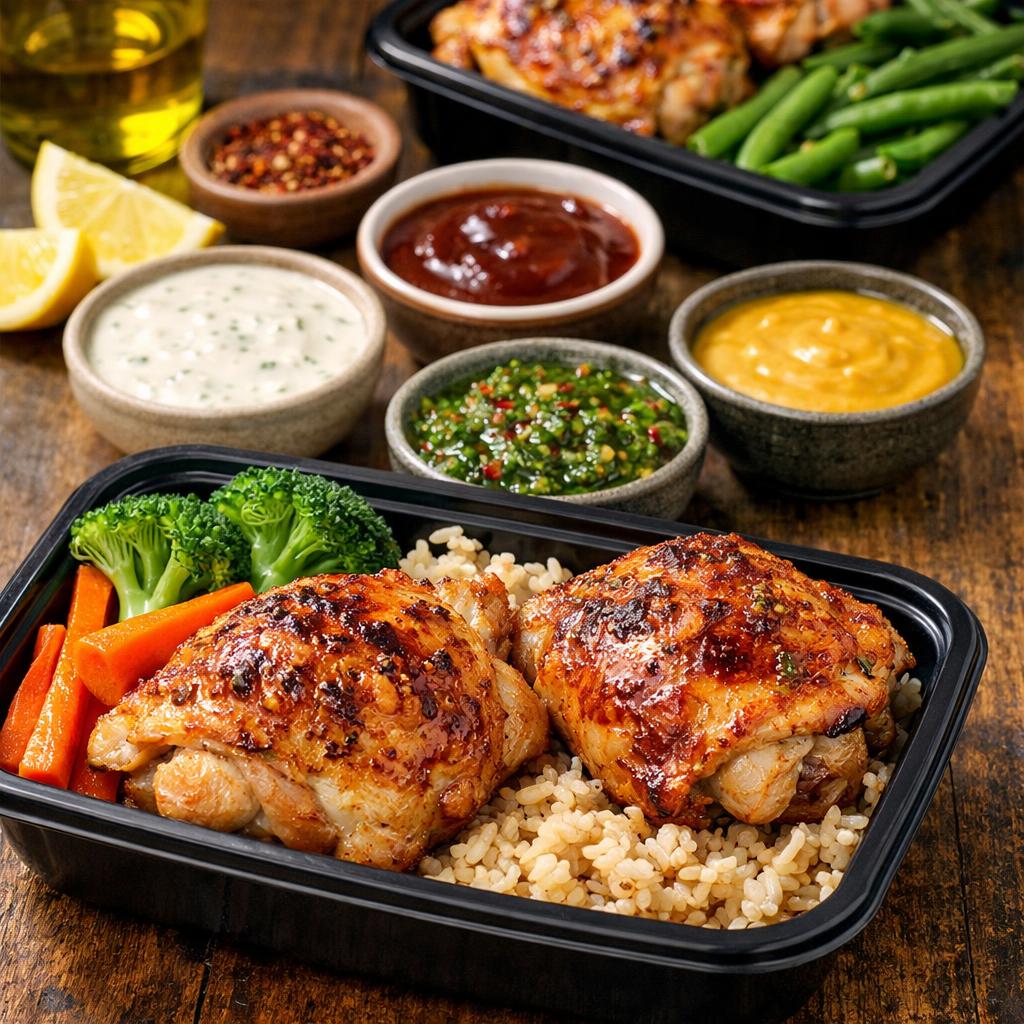Baked Chicken Thigh Meal Prep with Multiple Sauces