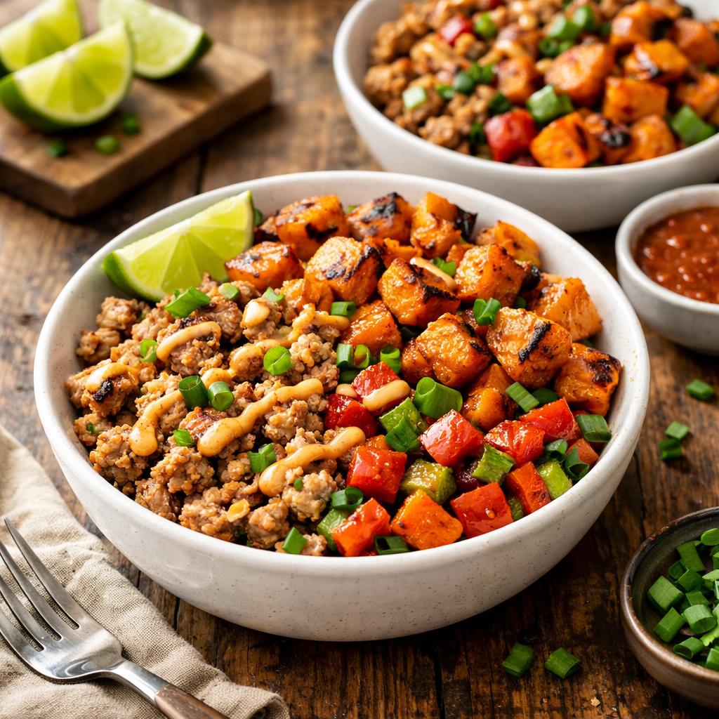 Baked Ground Turkey and Sweet Potato Bowls