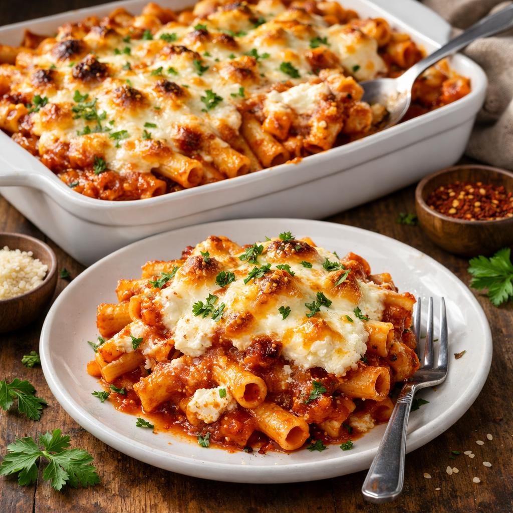 Baked Ziti with Ricotta and Mozzarella