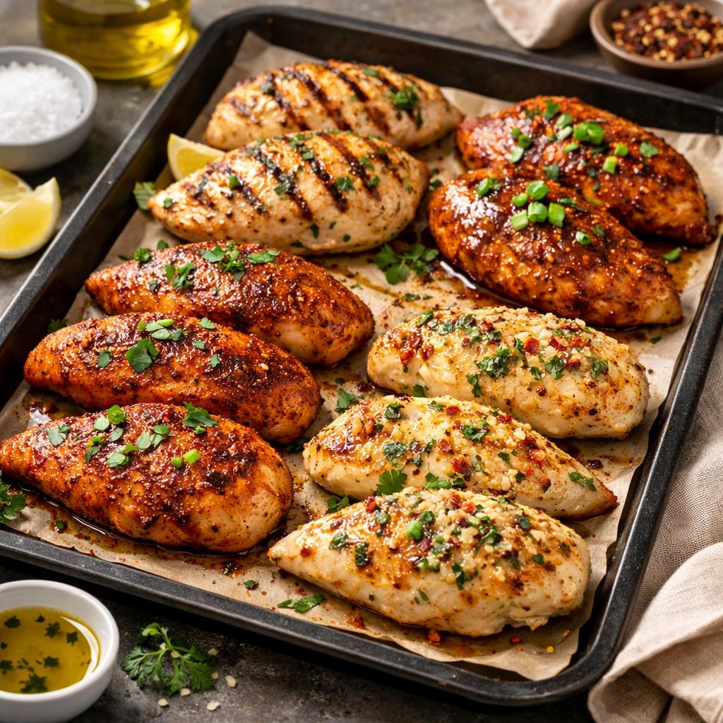Batch Cooked Chicken Breast with Seasoning Variations
