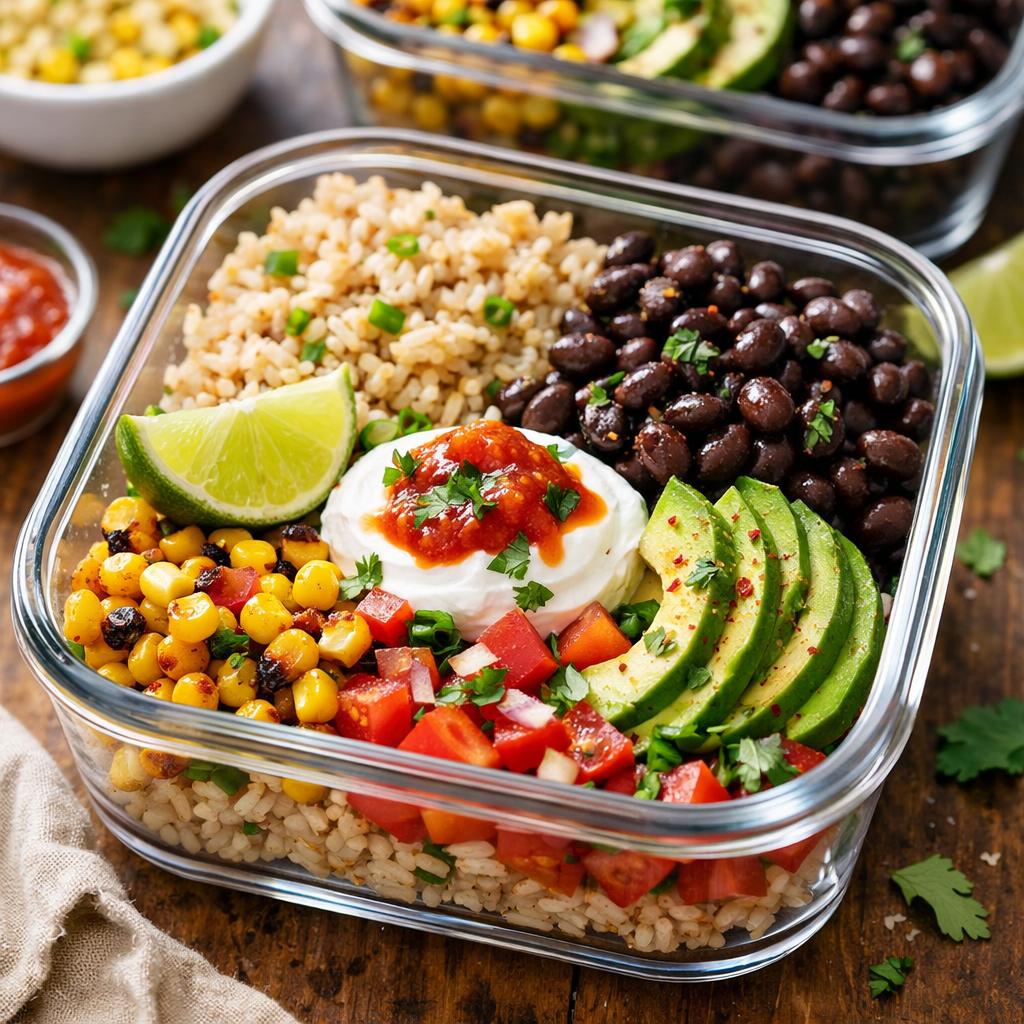 Brown Rice and Black Bean Burrito Bowl Prep