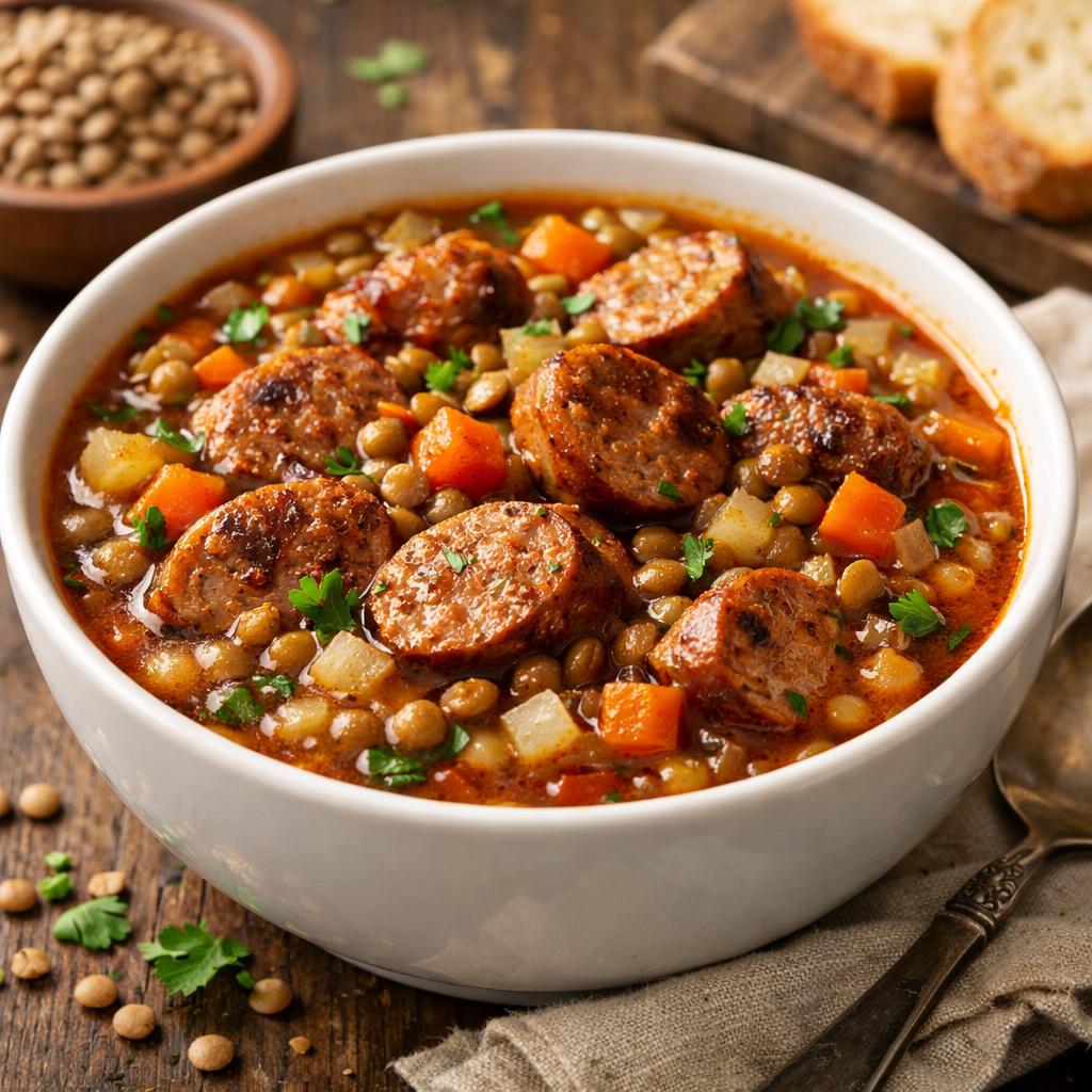 Budget Sausage and Lentil Soup