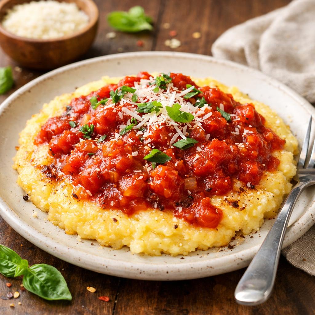 Cheap Polenta with Marinara Sauce