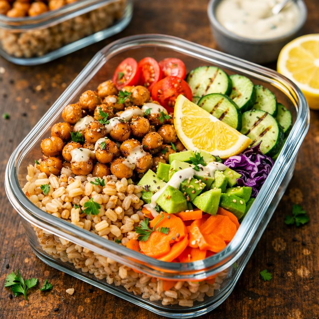 Grain Bowl Meal Prep with Farro and Roasted Chickpeas