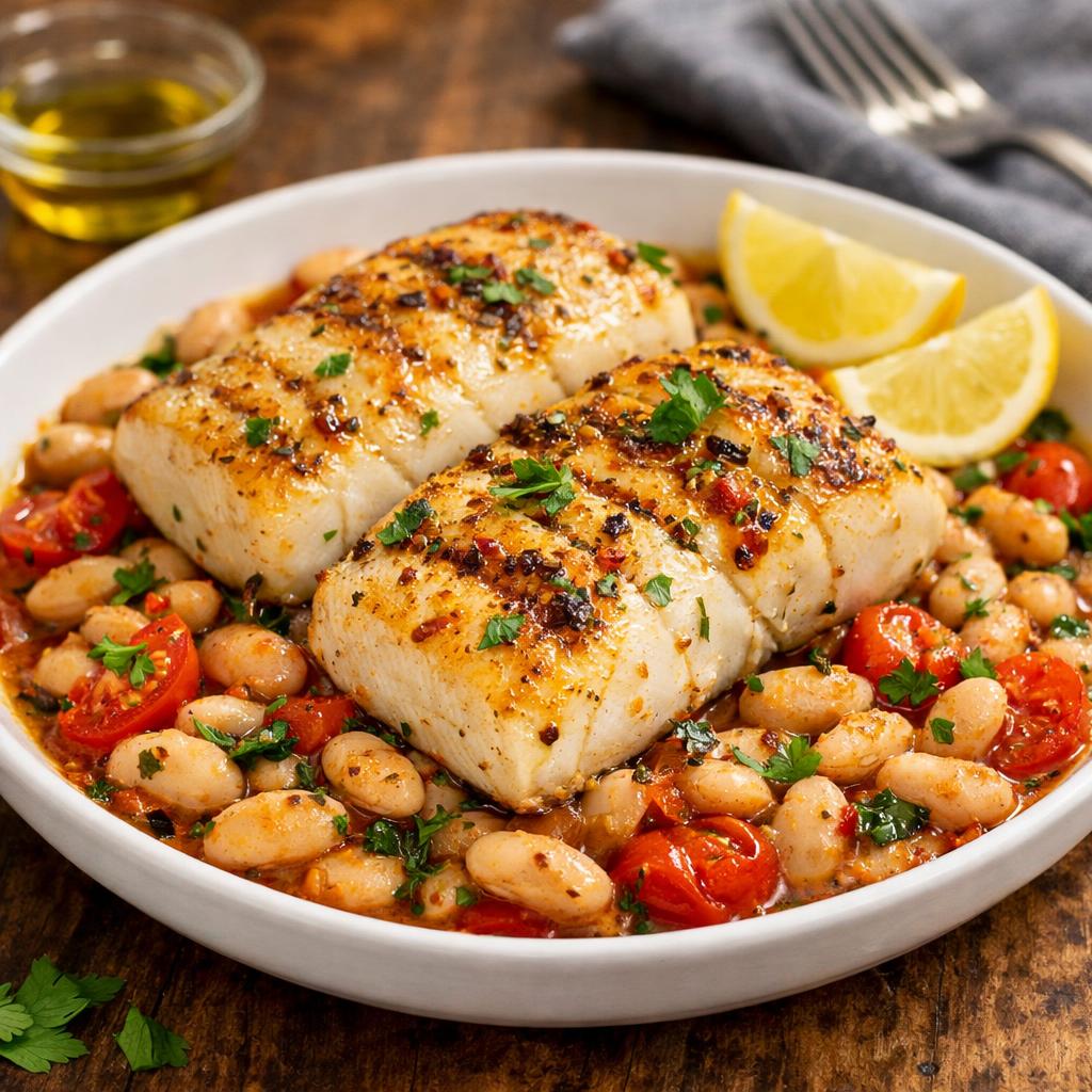 High Protein Baked Cod with White Beans