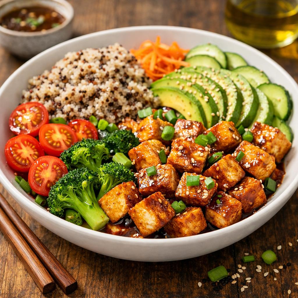 High Protein Tofu and Quinoa Bowl