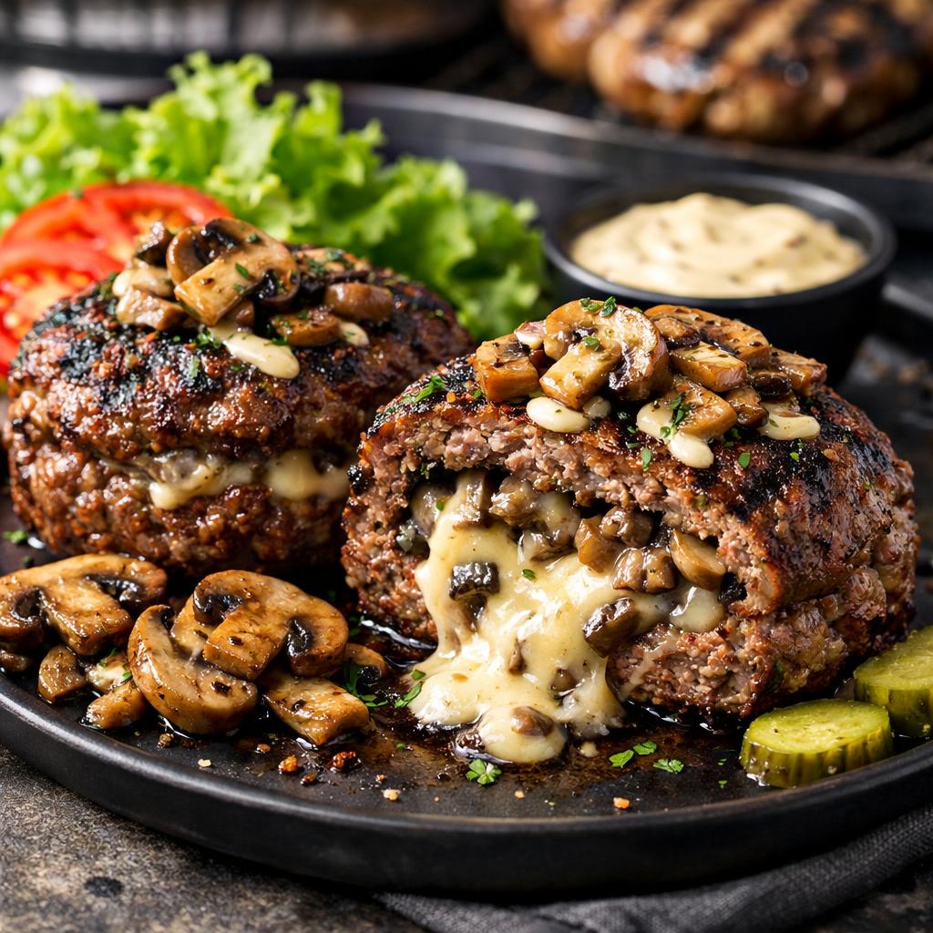 Keto Mushroom Swiss Stuffed Burgers