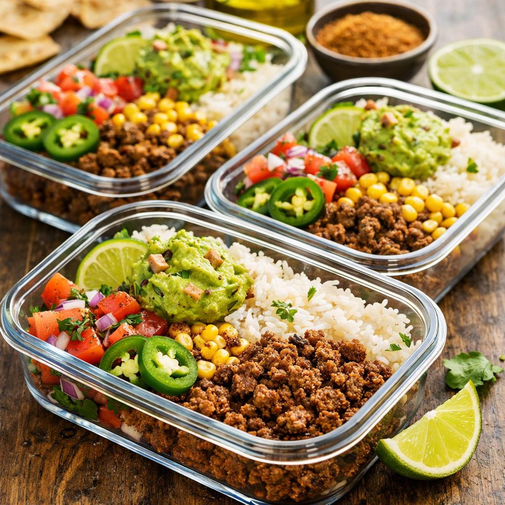 Meal Prep Beef Taco Bowls with Guacamole