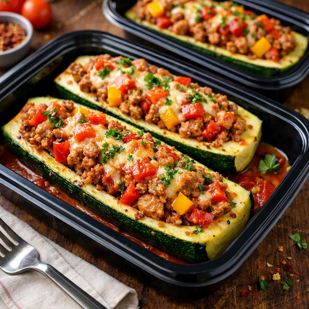Meal Prep Stuffed Zucchini Boats with Turkey