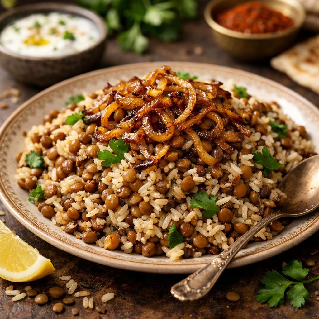 Mujaddara Lentils and Rice with Caramelized Onions