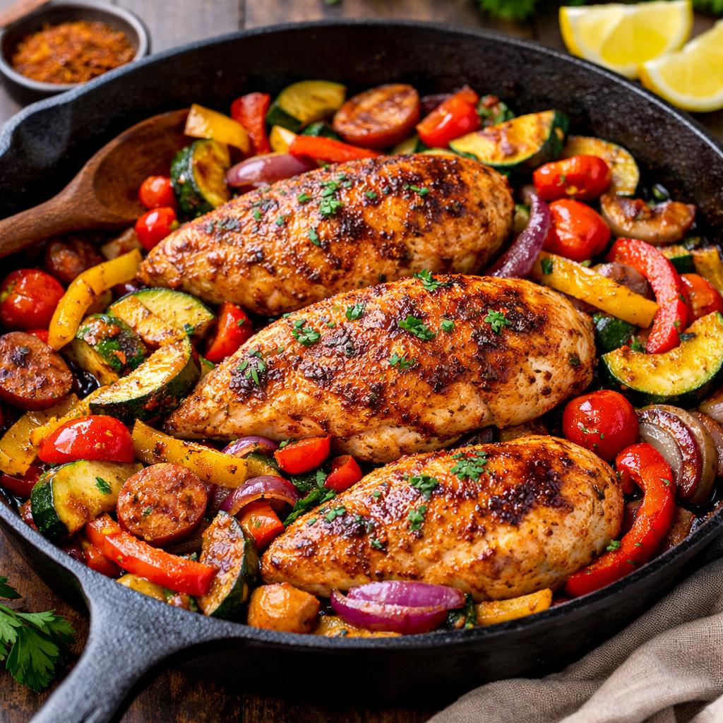 One Skillet Cajun Chicken and Vegetables