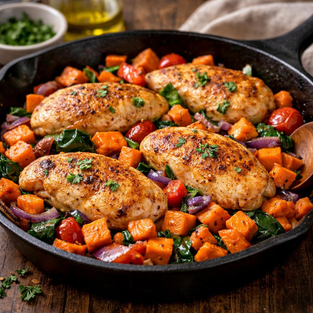 One Skillet Chicken and Sweet Potato Dinner