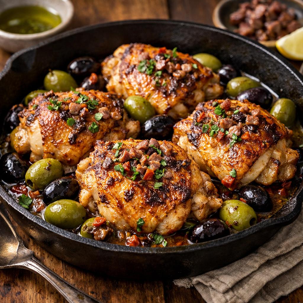 Paleo Anchovy and Olive Chicken Thighs