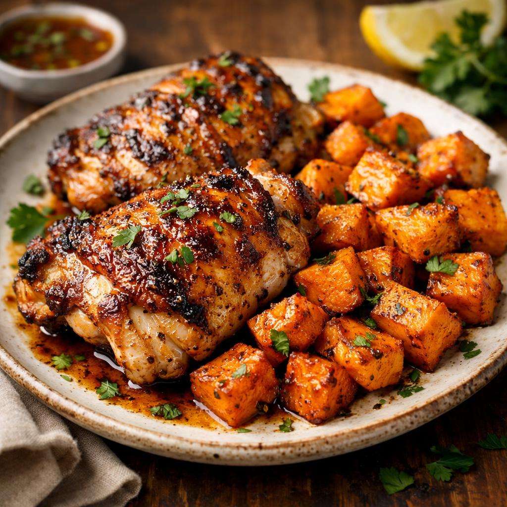 Paleo Chicken Thighs with Roasted Sweet Potato
