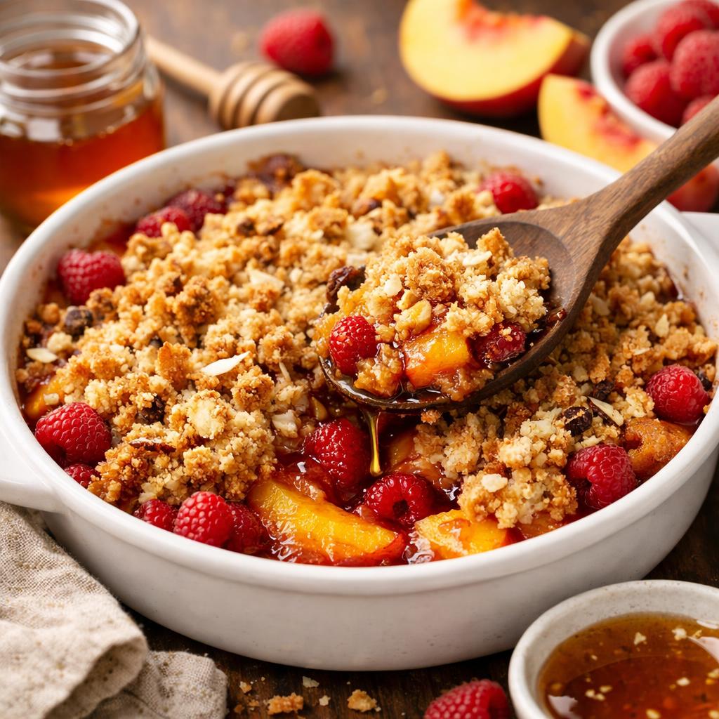 Paleo Peach and Raspberry Crumble