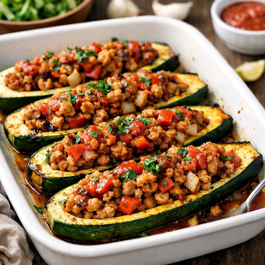 Paleo Turkey Stuffed Zucchini Boats