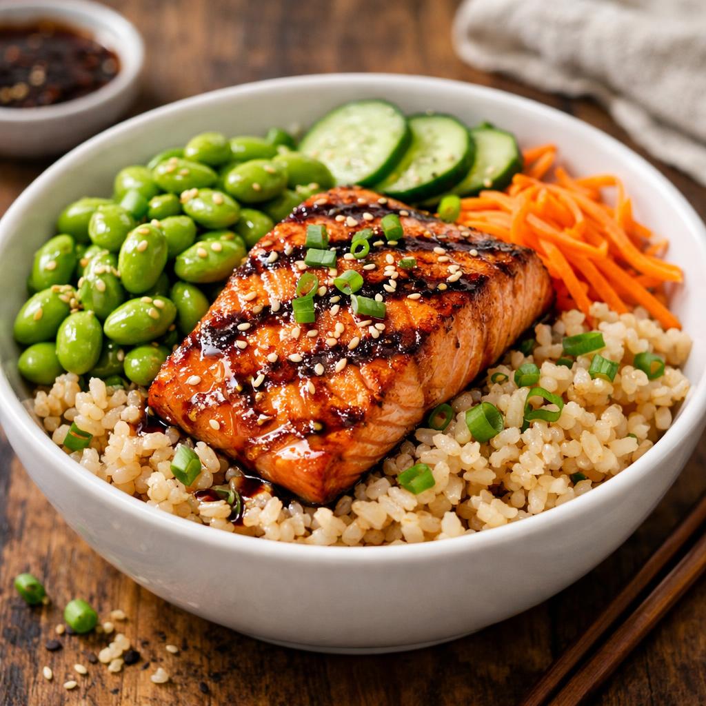 Salmon and Edamame Rice Bowl High Protein
