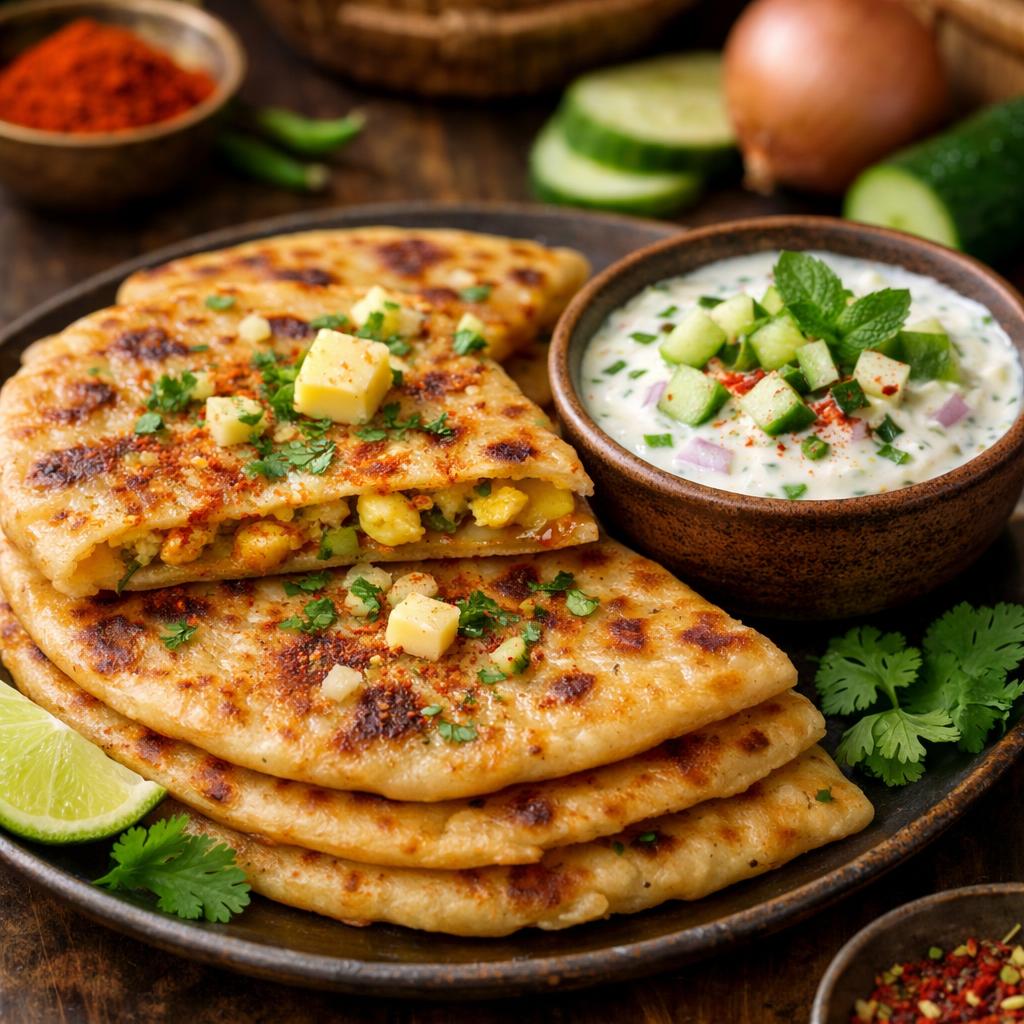 Spiced Aloo Paratha with Yogurt Raita