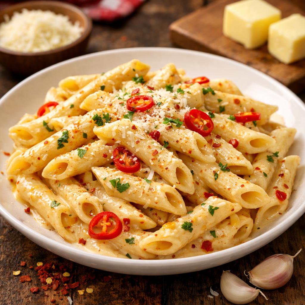 Spicy Alfredo Penne Pasta