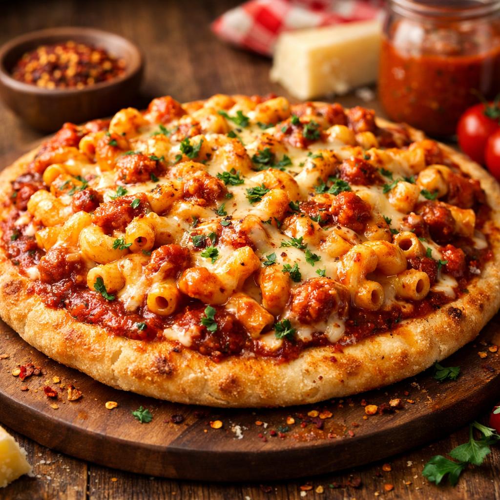 Spicy Cheesy Pasta Pizza Bake