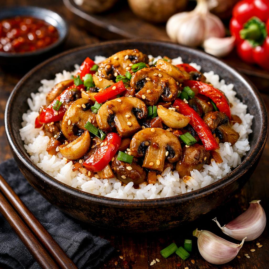 Spicy Garlic Mushroom Stir-Fry with Rice