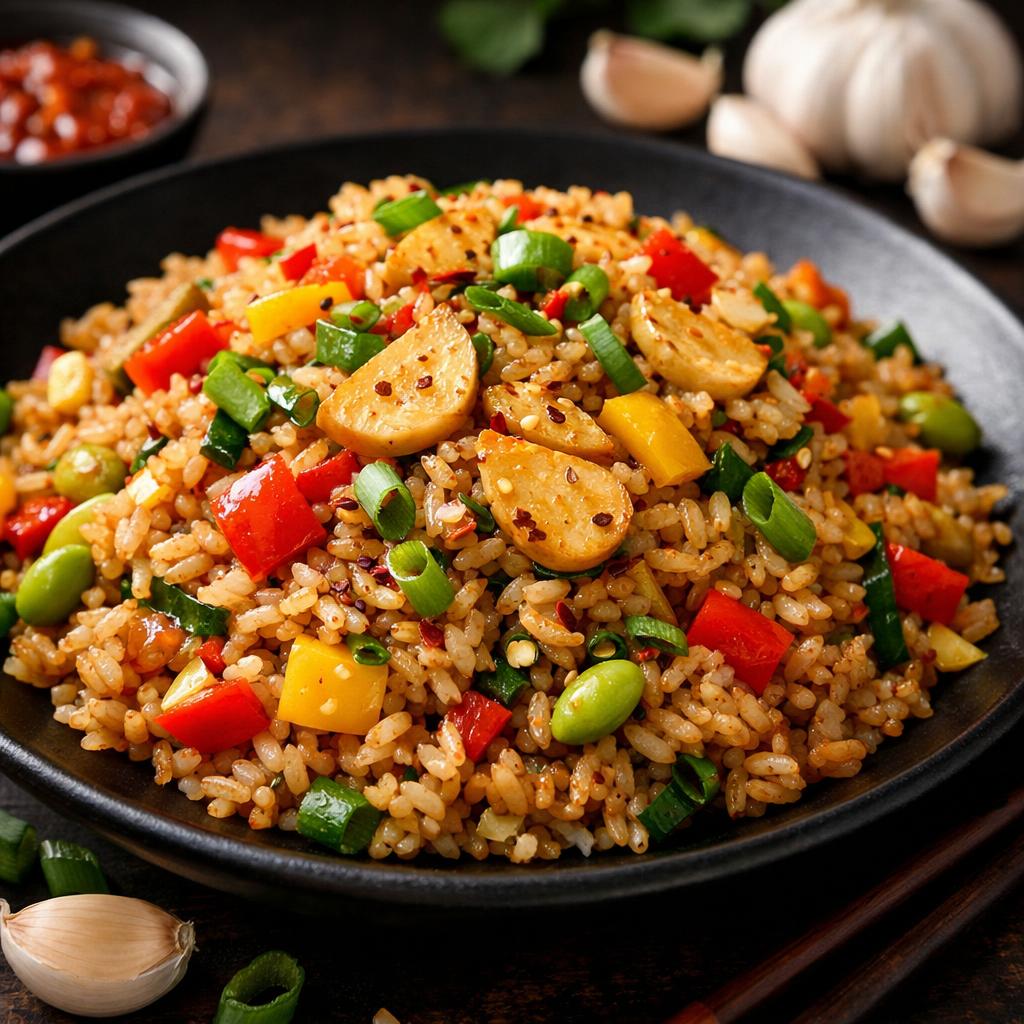 Spicy Garlic Stir-Fried Rice (Vegetarian)