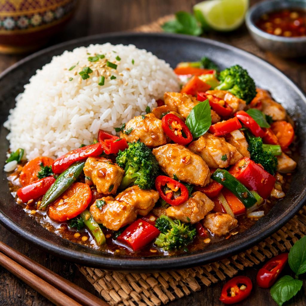Thai Spicy Chicken & Vegetable Stir-Fry with Jasmine Rice