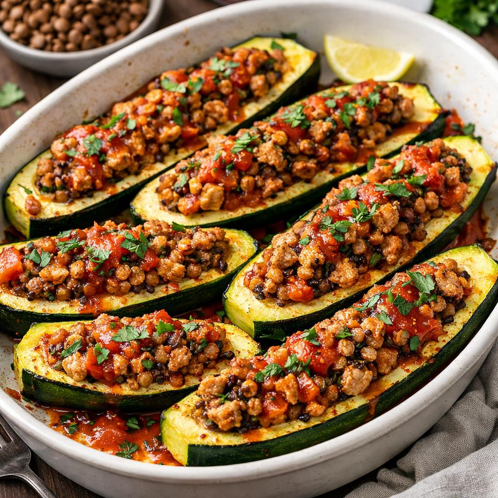 Turkey and Lentil Stuffed Zucchini