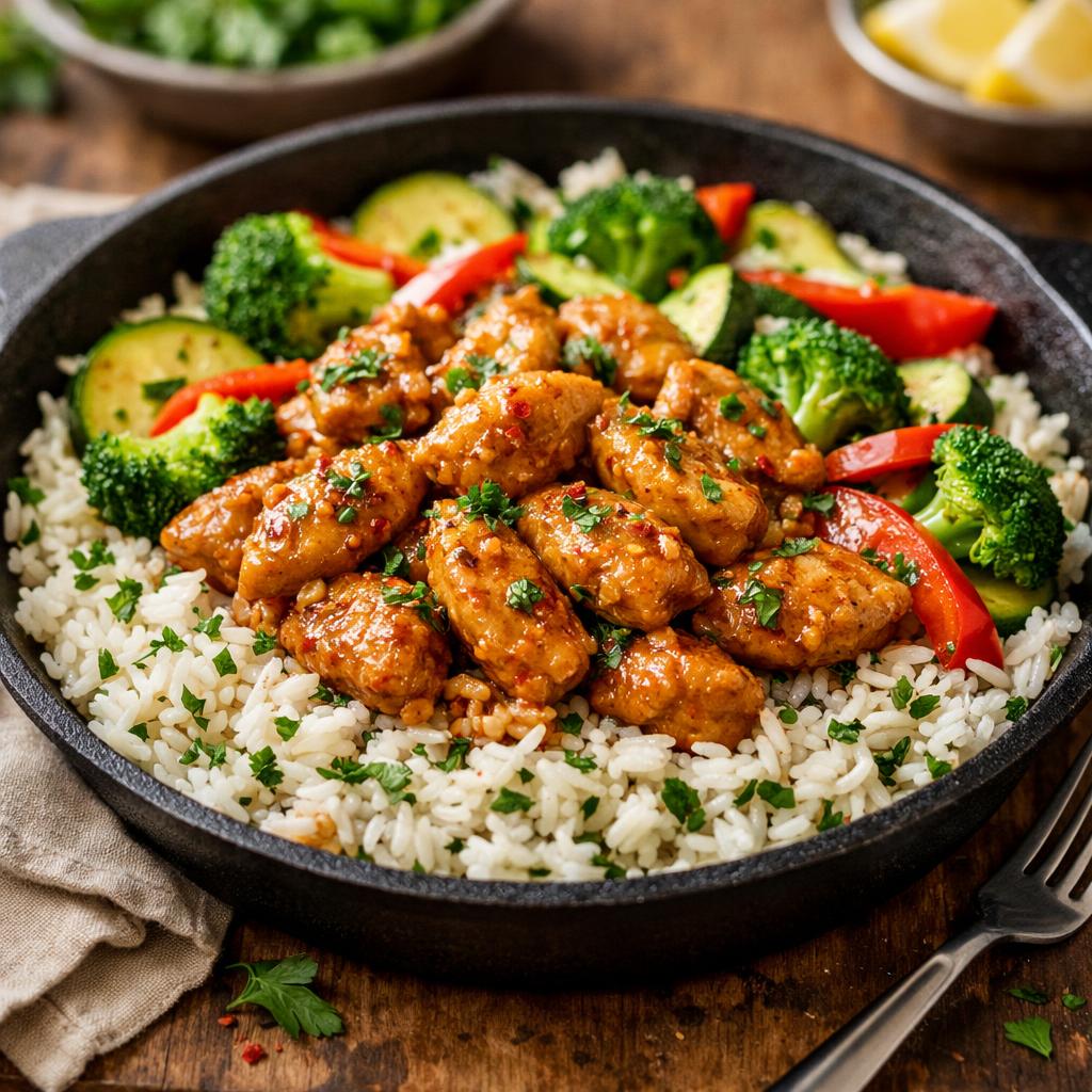 Vegan Garlic Chick'n Skillet with Herbed Rice