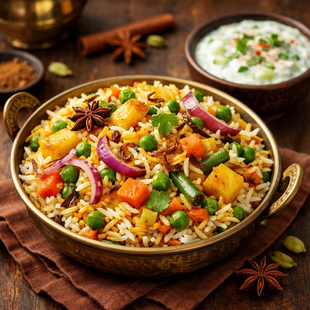 Vegetable Biryani with Raita