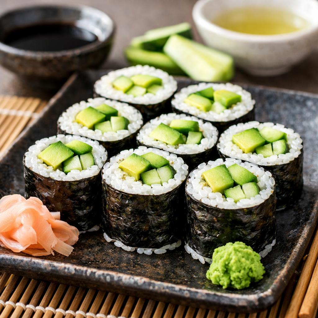 Vegetarian Sushi Rolls with Avocado and Cucumber